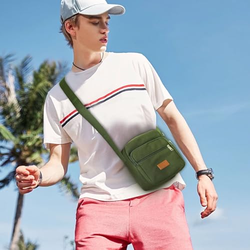 AfitLulu Messenger Bag for Man, Commuting Canvas Crossbody Bag with 3-Layer Zipper, Satchel Bag for Business Bag (military green)