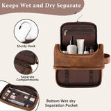 Aganmi Personalized Christmas Birthday Gifts Toiletry Bag for Men Dad Husband, Custom Initial PU Leather Waterproof Toiletry Organizer Dopp Kit Shaving Bag Travel Essential for Men, Light Brown J