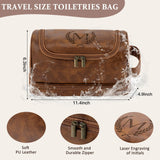 Aganmi Personalized Christmas Birthday Gifts Toiletry Bag for Men Dad Husband, Custom Initial PU Leather Waterproof Toiletry Organizer Dopp Kit Shaving Bag Travel Essential for Men, Light Brown J