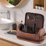 Aganmi Personalized Christmas Birthday Gifts Toiletry Bag for Men Dad Husband, Custom Initial PU Leather Waterproof Toiletry Organizer Dopp Kit Shaving Bag Travel Essential for Men, Reddish Brown J