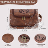 Aganmi Personalized Christmas Birthday Gifts Toiletry Bag for Men Dad Husband, Custom Initial PU Leather Waterproof Toiletry Organizer Dopp Kit Shaving Bag Travel Essential for Men, Reddish Brown J