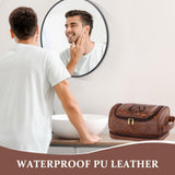 Aganmi Personalized Christmas Birthday Gifts Toiletry Bag for Men Dad Husband, Custom Initial PU Leather Waterproof Toiletry Organizer Dopp Kit Shaving Bag Travel Essential for Men, Reddish Brown J