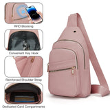 Aganmi Small RFID Waterproof Travel Crossbody Sling Bags for Women Men, Hands Free Lightweight Sling Backpack Fanny Pack Cross Body Bag for Outdoors Hiking Traveling Fitness Commuting Leisure Pink