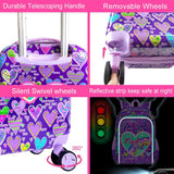AGSDON 5 - Piece Luggage for Girls – Adorable Hardshell Kids Suitcase with 360° Spinner Wheels, Lightweight Airline - Approved Carry - On (16") Set for Travel, Sweetheart Purple