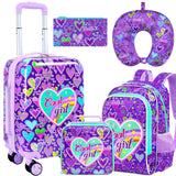 AGSDON 5 - Piece Luggage for Girls – Adorable Hardshell Kids Suitcase with 360° Spinner Wheels, Lightweight Airline - Approved Carry - On (16") Set for Travel, Sweetheart Purple