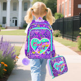 AGSDON 5 - Piece Luggage for Girls – Adorable Hardshell Kids Suitcase with 360° Spinner Wheels, Lightweight Airline - Approved Carry - On (16") Set for Travel, Sweetheart Purple