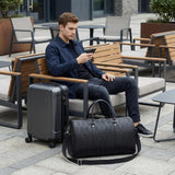 AGVOTK Luxury Black Woven Leather Weekender Duffel Bag – Men Women Travel Carry - On, Large Overnight Bag with Handles & Adjustable Shoulder Strap.