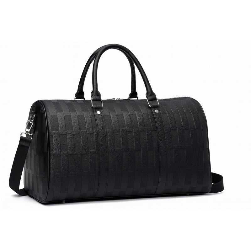 AGVOTK Luxury Black Woven Leather Weekender Duffel Bag – Men Women Travel Carry - On, Large Overnight Bag with Handles & Adjustable Shoulder Strap.
