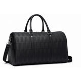 AGVOTK Luxury Black Woven Leather Weekender Duffel Bag – Men Women Travel Carry - On, Large Overnight Bag with Handles & Adjustable Shoulder Strap.