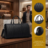 AGVOTK Luxury Black Woven Leather Weekender Duffel Bag – Men Women Travel Carry - On, Large Overnight Bag with Handles & Adjustable Shoulder Strap.