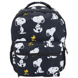 AI ACCESSORY INNOVATIONS Peanuts 16” Backpack With Front Pocket for Girls & Boys, Allover Print Bookbag Featuring Snoopy & Woodstock, Black