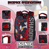 AI ACCESSORY INNOVATIONS Sonic The Hedgehog Backpack for Boys & Girls, Shadow 16 Inch Schoolbag with Reflective Ink, Black