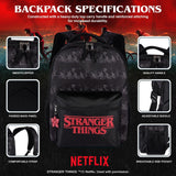 AI ACCESSORY INNOVATIONS Stranger Things Backpack with Character Graphic Pattern, Black, 16x12x5 Inches, Polyester, 3 Pockets, Water Repellent, Adjustable Straps, Padded Back