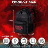 AI ACCESSORY INNOVATIONS Stranger Things Backpack with Character Graphic Pattern, Black, 16x12x5 Inches, Polyester, 3 Pockets, Water Repellent, Adjustable Straps, Padded Back