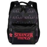 AI ACCESSORY INNOVATIONS Stranger Things Backpack with Character Graphic Pattern, Black, 16x12x5 Inches, Polyester, 3 Pockets, Water Repellent, Adjustable Straps, Padded Back