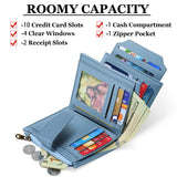 Airkit Small Wallet Women RFID Blocking Soft Leather Bifold Compact Card Holder Wallet for Women with Zipper Coin Pocket 4 ID Window