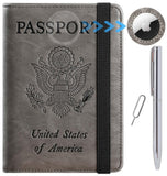 Airtag Passport Holder Cover Wallet Travel Essentials RFID Blocking Leather Card Case International Must Haves Travel Accessories for Women Men(119#Grey)