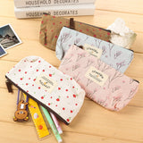 AKIRO Pencil Case, Cute Floral Flower Canvas Zipper Pencil Cases Lovely Fabric Flower Tree Pen Bags Supplies 4 Pcs