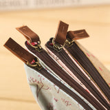 AKIRO Pencil Case, Cute Floral Flower Canvas Zipper Pencil Cases Lovely Fabric Flower Tree Pen Bags Supplies 4 Pcs
