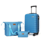 Aklsvion Luggage Set 3 Piece Luggage Set ABS hardshell Spinner Wheels Luggage Carry on Suitcase with Weekender bag & Toiletry bag（Skyblue）