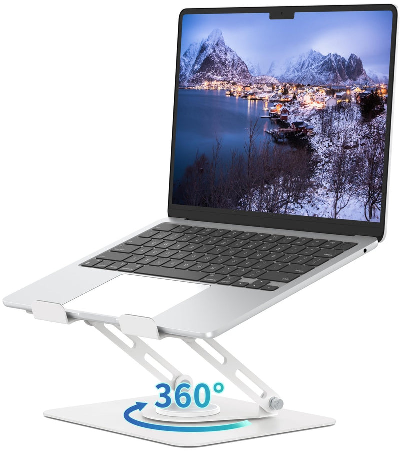 ALASHI Laptop Stand for Desk with 360° Rotating Base, Multi - Angle Adjustable Laptop Stands, Foldable Laptop Riser Compatible with 10 to 15.6 Inches PC Computer, White