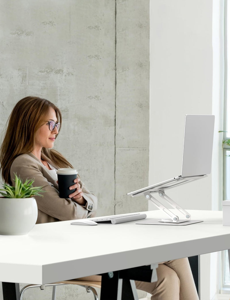 ALASHI Laptop Stand for Desk with 360° Rotating Base, Multi - Angle Adjustable Laptop Stands, Foldable Laptop Riser Compatible with 10 to 15.6 Inches PC Computer, White