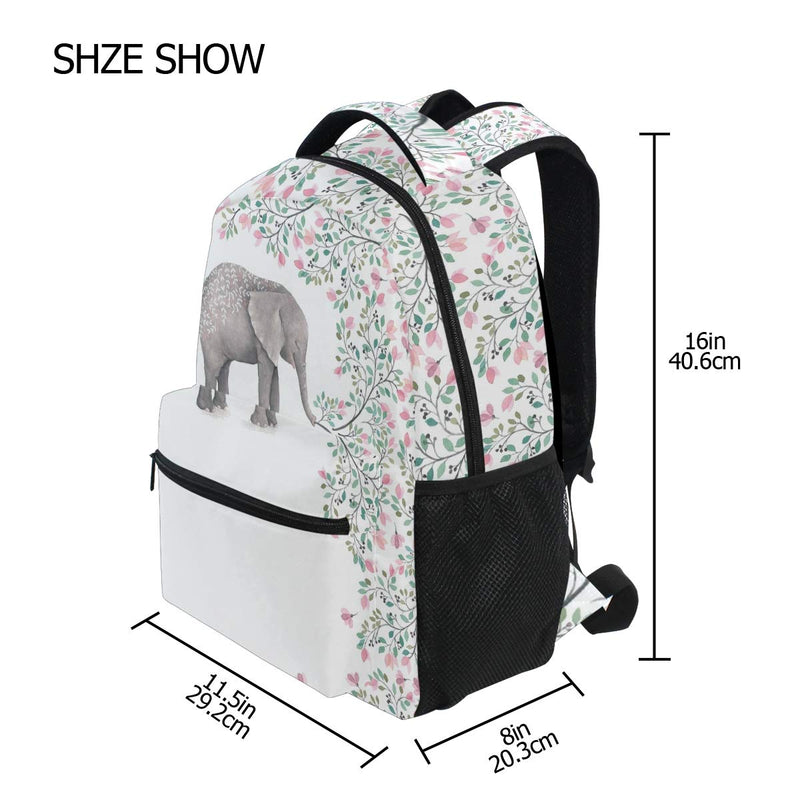 ALAZA Elephant With Flowers Floral White Stylish Large Backpack Personalized Laptop iPad Tablet Travel School Bag with Multiple Pockets