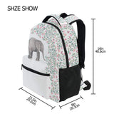 ALAZA Elephant With Flowers Floral White Stylish Large Backpack Personalized Laptop iPad Tablet Travel School Bag with Multiple Pockets