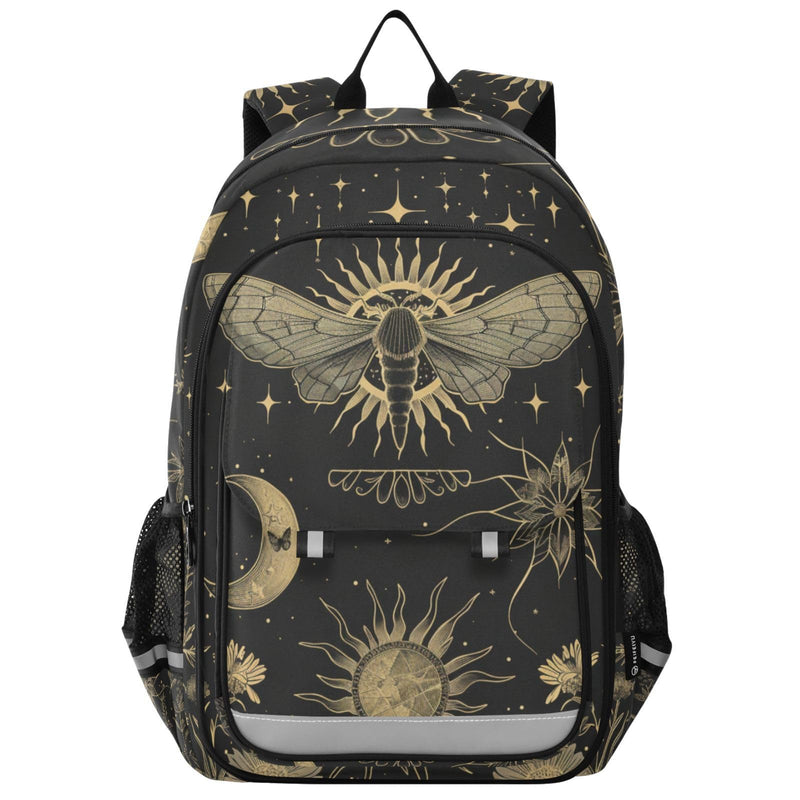 ALAZA Esoteric Alchemy Mystical Crescent Sun Stars Floral Elements School Backpacks Reflective Safety Backpack