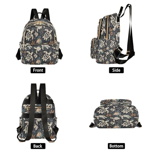 ALAZA Sea Turtle Coral Reef Black Women Backpack Purse Ladies Fashion Shoulder Bag Daypack Travel Bag 10L