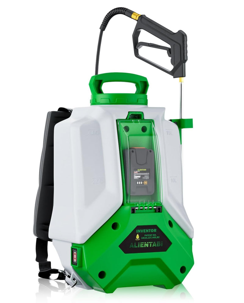 ALIENTABI Battery Backpack Sprayer, Battery Powered Backpack Sprayer 36/65 PSI for Low Budget in Lawn and Garden 4GL for Watering