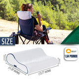alkamto Travel & Camping Comfortable Memory Foam Pillow – Easy to Carry Portable Bag – Temperature Regulating Pillow Case (White Contour + Extra Cover)
