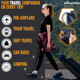 alkamto Travel & Camping Comfortable Memory Foam Pillow – Easy to Carry Portable Bag – Temperature Regulating Pillow Case (White Contour + Extra Cover)