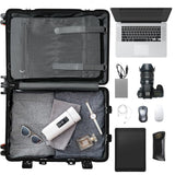 All Aluminum Carry On Luggage 22x14x9 Airline Approved, Zipperless Carry On Suitcase Hard Shell Carry On Luggage with Spinner Wheels, Black 3 - Piece with14in Hand Tote Suitcase,Eco - friendly tote bag