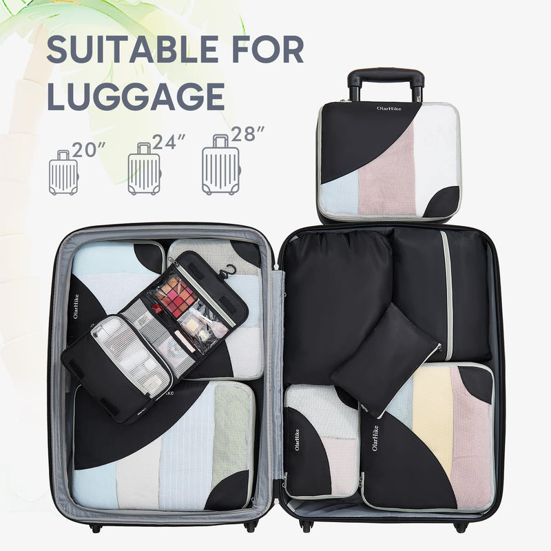 ALL INCLUDED 10 Set Durable Packing Cubes for Suitcases,OlarHike Essentials for Travel,UPGRADED Anti - Tear Stitching, NEW Improved Luggage Packing Organizers for Travel Accessories (Black)