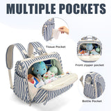 ALLCAMP Diaper Backpack, Waterproof Large Capacity Baby Bag, Multi - Function Nappy Bag with Stroller Hooks, Convertible Tote (Blue Stripe)
