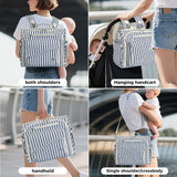 ALLCAMP Diaper Backpack, Waterproof Large Capacity Baby Bag, Multi - Function Nappy Bag with Stroller Hooks, Convertible Tote (Blue Stripe)