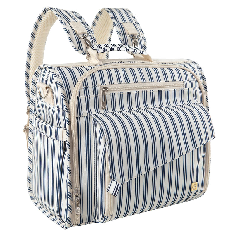 ALLCAMP Diaper Backpack, Waterproof Large Capacity Baby Bag, Multi - Function Nappy Bag with Stroller Hooks, Convertible Tote (Blue Stripe)