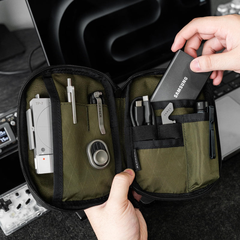 ALPAKA Admin Pouch Pro EDC Organizer - Small Tool Pouch with Smooth Zipper, Weatherproof X - Pac Fabric, Electronics Storage for Travel - Olive Green X - Pac X42 Material