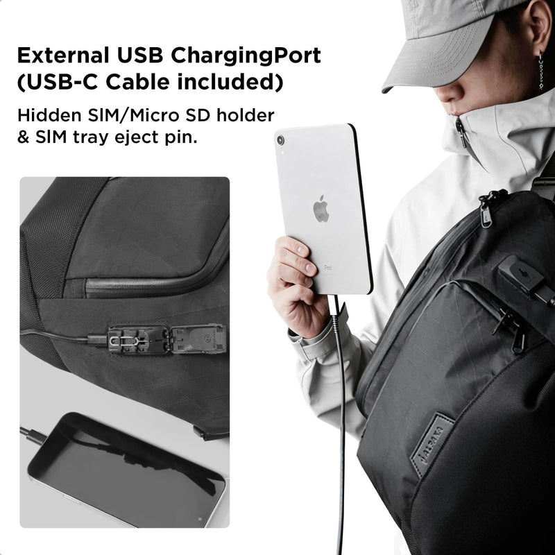 ALPAKA Bravo Sling Max, 8L RFID - Blocking Sling Laptop Bag for Men with Maglockz Buckle, Lockable Zips & External USB Port Black