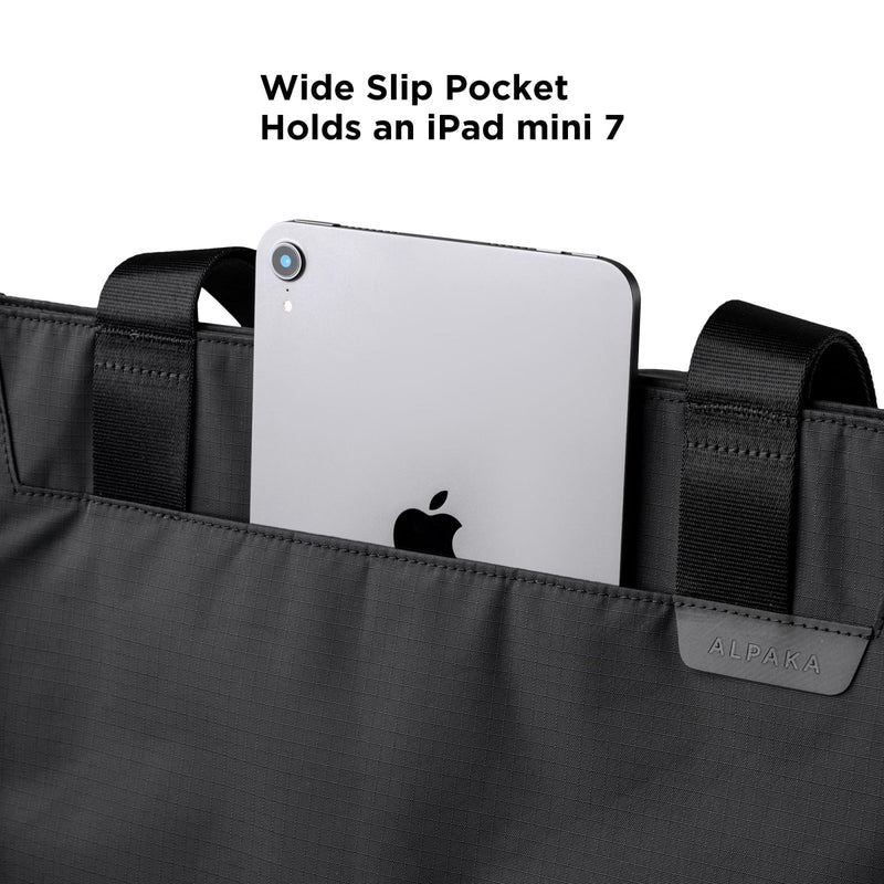 ALPAKA Elements Tote 20 L - Spacious Interior Tote Bag with Foldable,Semi - padded Sleeve fits 16" Laptop, Built In Bottle Pocket,Magnetic Closure,Waterproof Fabric,Carabiner Loops,Black Axoflux 210D