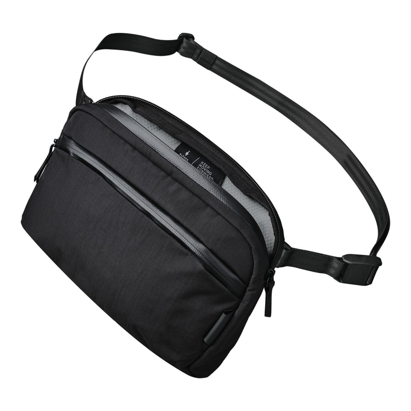 ALPAKA Flight Sling 2L - Crossbody Sling Bag Portable, Packable, Ajustable & Detachable Shoulder Strap, Weatherproof Fabrics, YKK Zippers, Men Travel Bags Fits iPad Mini, Black Axoflux 210
