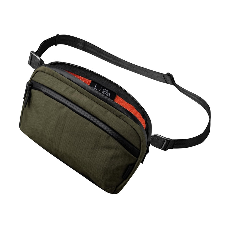 ALPAKA Flight Sling 2L - Small Sling Bag For Men Travel Lightweight,Portable, Packable, with Quick Release Shoulder Strap - Integrated Key Leash - WeatherProof,Green Axoflux 400