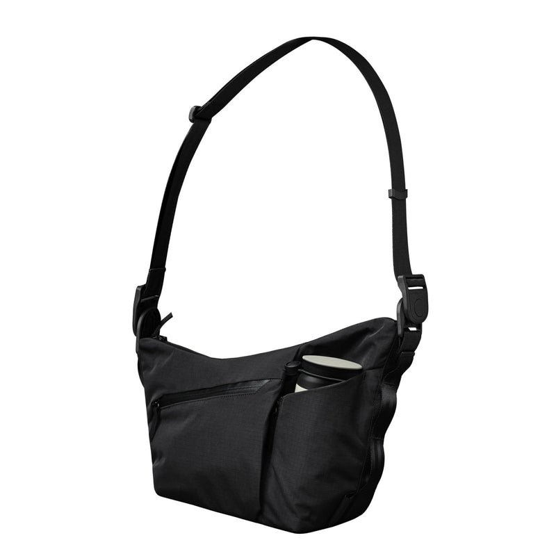 ALPAKA Flow Satchel 4L - Premium EDC Crossbody Bag, Key Tether, Expandable Bottle Pocket Sling Bags, Luggage Pass - Through, Weatherproof Fabric Black Axoflux 210D