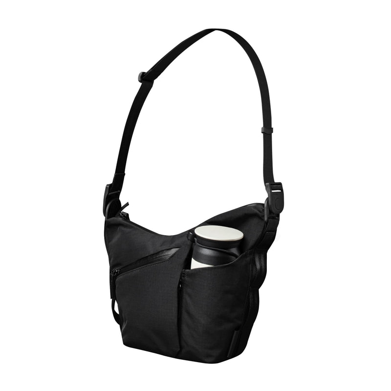 ALPAKA Flow Satchel Mini 2L - Crossbody Bag, Water Resistant Shoulder Bag, Expandable Bottle Pocket, YKK Zippers, Key Tether, Adjustable Strap, Travel Luggage Sleeve, Black Axoflux 210D Fabric