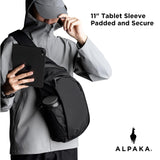 ALPAKA Metro Crossbody Left Shoulder 7.5L - Crossbody Bag Men,Sling Backpack - Fits 11" Tablet - Single Shoulder with YKK Zipper - Expandable Water Bottle Pocket - Phone Sleeve - Black Axoflux 210D
