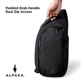 ALPAKA Metro Crossbody Right Shoulder 7.5L - Crossbody Bag Men,Sling Backpack - Fits 11" Tablet - Single Shoulder with YKK Zipper - Expandable Water Bottle Pocket - Phone Sleeve - Black Axoflux 210D