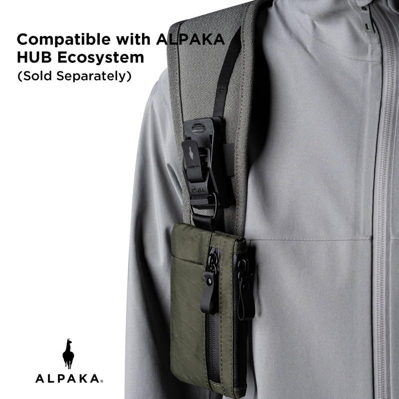 ALPAKA Zip Pouch Pro X - Pac VX21 - Slim Zipper Wallet with RFID Blocking, ID Card Holder, YKK Zippers Multi - tool Slot, Weatherproof Fabric Small Tech Pouch for Men Travel (Dark Green)