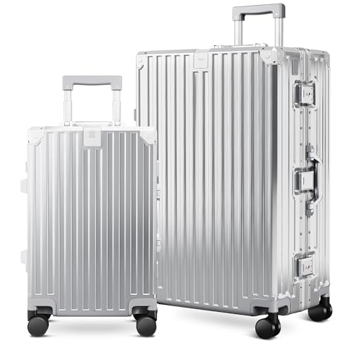 ALPHA CAMP 2 Piece Luggage Sets With Dual Layer Aluminum Frame, TSA Locks, 3-Layer PC 20" Carry-on 28" Checked Hardside Zipperless | Backpacks4Less