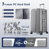 ALPHA CAMP Trunk Luggage, Large 28 Inch Thickened Aluminum Frame Luggage with TSA Spinner Wheels, 3 - Layer PC Hardside Zipperless Travel Suitcase, Type - C USB Charging Port, Cup Holder, Grey